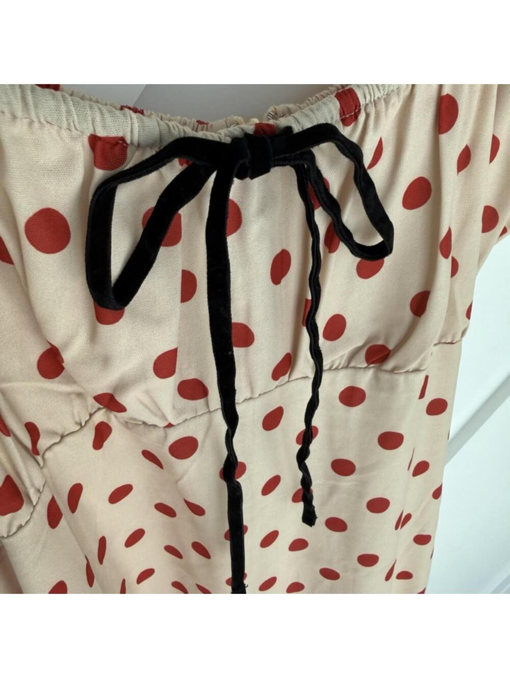 NWT Lisa Says Gah Red Polka Dot Mini Euro Dress Black Bow Coquette - Picture 5 of 6